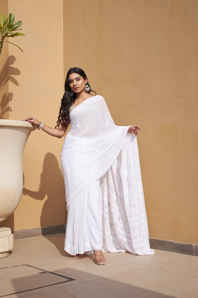 Sajni pure georgette white saree RangrezaEthnic One size 