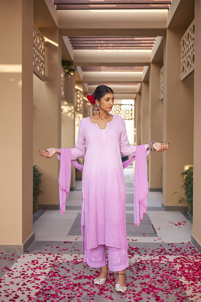 Zuri pure georgette kurta and inner(Set of 2) RangrezaEthnic Lavender XS 