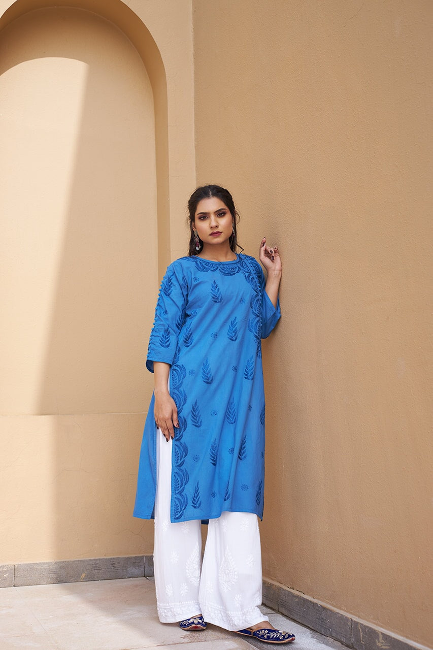 Kamya cotton kurta with palazzo and dupatta RangrezEthnic Blue XS 