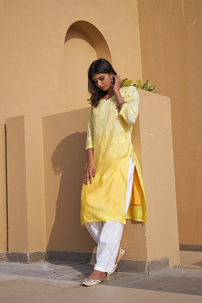 Nusrat chanderi kurta RangrezEthnic Yellow XS 