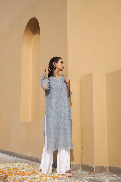 Ameera chiffon kurta with inner (Set of 2) RangrezEthnic Grey XS 