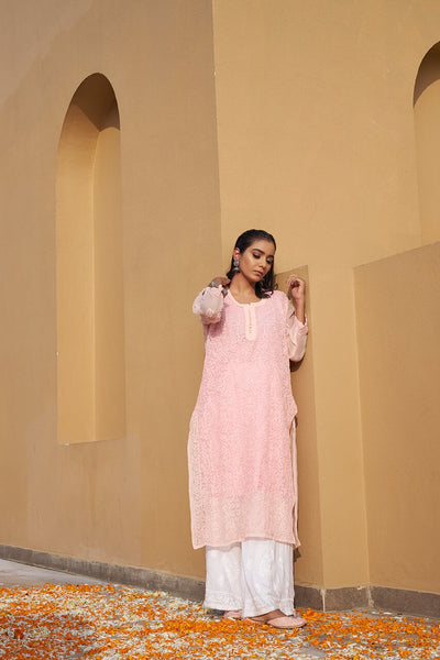 Ameera chiffon kurta with inner (Set of 2) RangrezEthnic Light pink XS 