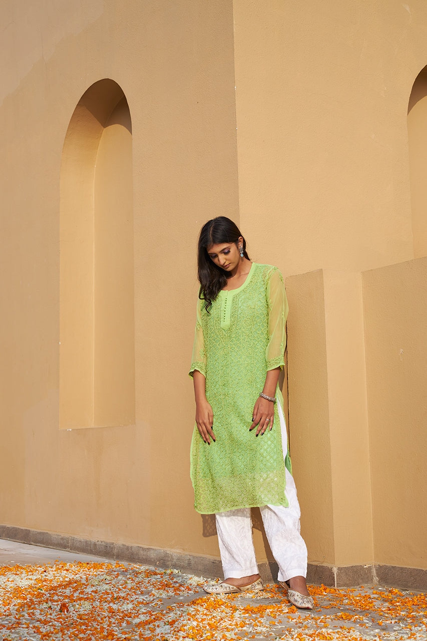 Ameera chiffon kurta with inner (Set of 2) RangrezEthnic Green XS 