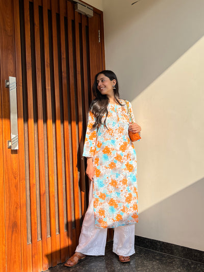 Leela chikankari mulmul kurta RangrezaEthnic Orange XS 