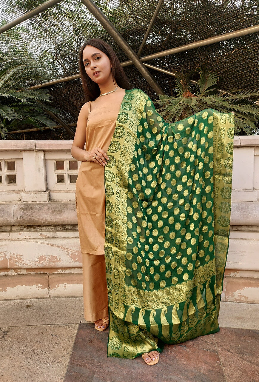 Raina banarsi chiffon dupatta RangrezEthnic Green 